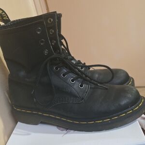 Dr. Martens Black Leather Boots with Yellow Stitching